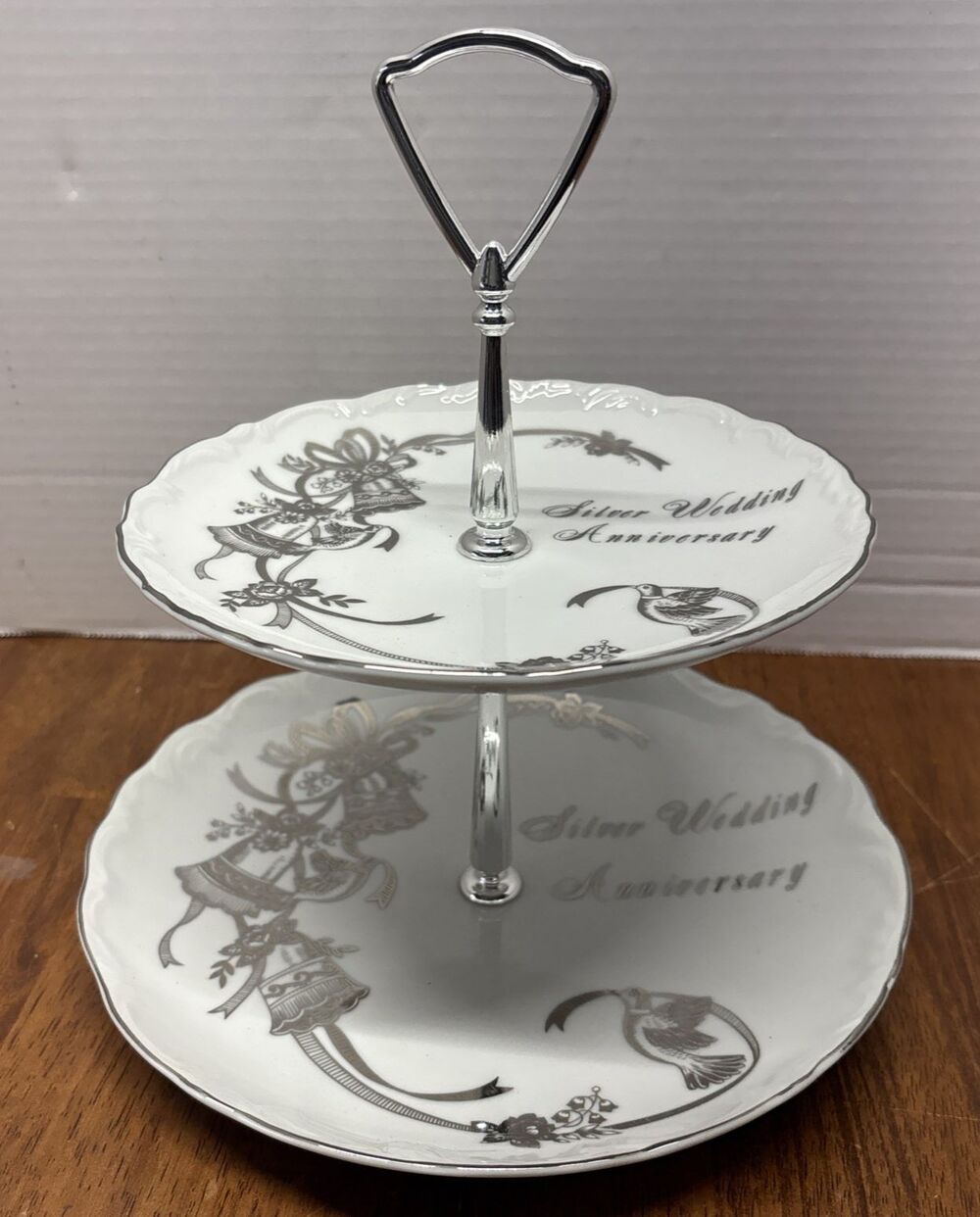 Lazy Susan Two-Tier Cookie and Cupcake Plate-Silver Wedding Anniversary ~